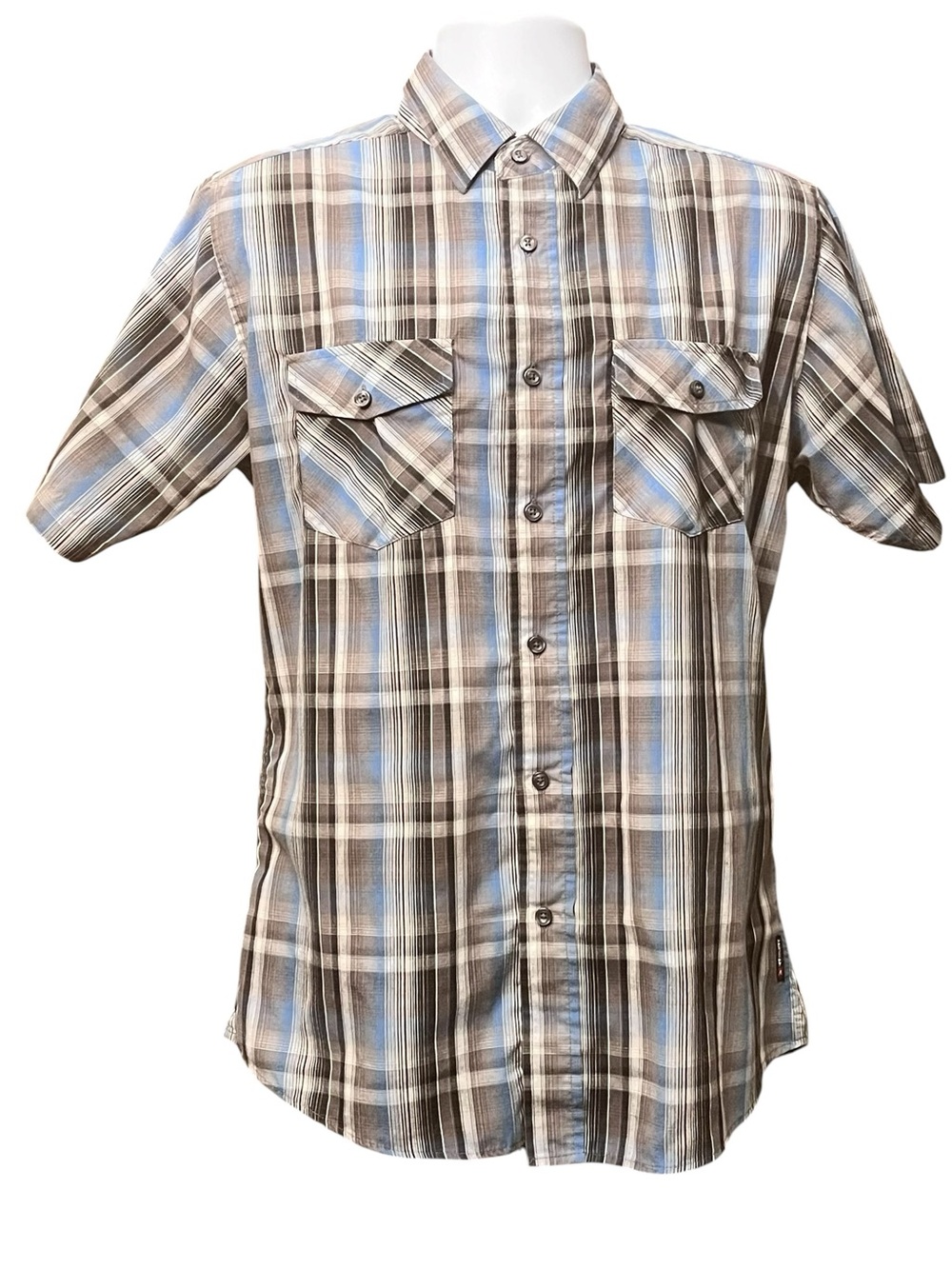 Airwalk Men's Short-Sleeve Plaid Button-Up Shirt - Blue & Green M